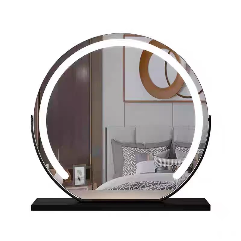 LED Light Contemporary Round Smart Vanity Mirror 1x Magnification Rechargeable Metal Frame Standing Makeup Table for Cosmetics