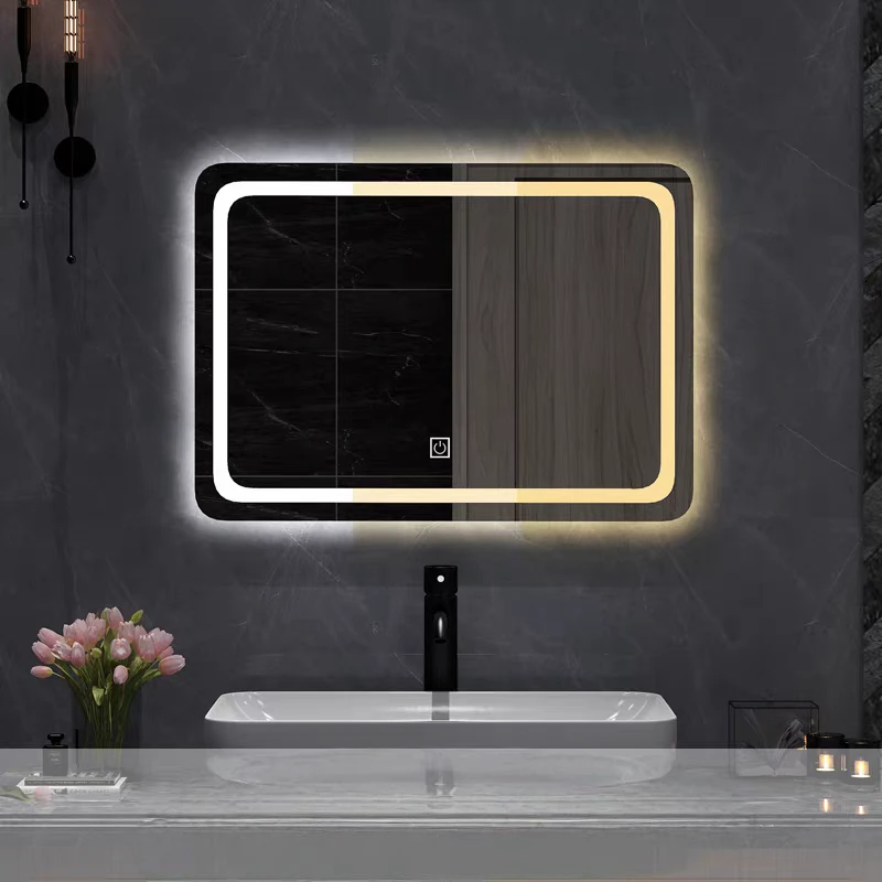 Hot Selling Modern Design LED Smart Graphic Design Bathroom Vanity Mirror Rectangle Shape with Makeup Illumination for Hotels