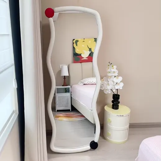 Trendy Wave-Shaped Full-Body Floor Mirror | Fun Ball Decor for Girls' Bedroom/Ins Home | Factory Wholesale