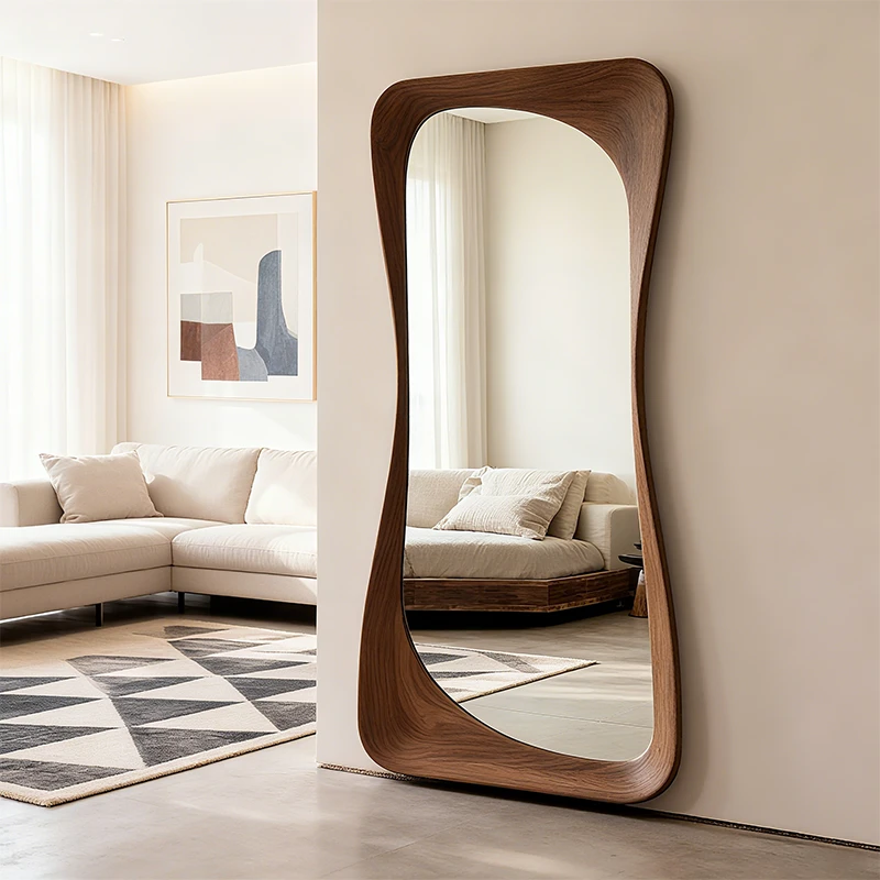 Modern Style Wooden Frame Full-length Mirror, Retro Wall Mirror, Suitable for Use As a Floor Mirror in Living Room and Bedroom.