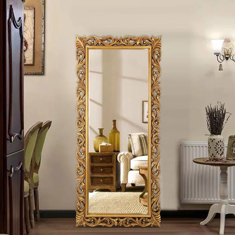 Ornate Gold Full-Length Carved Mirror for Home Decor