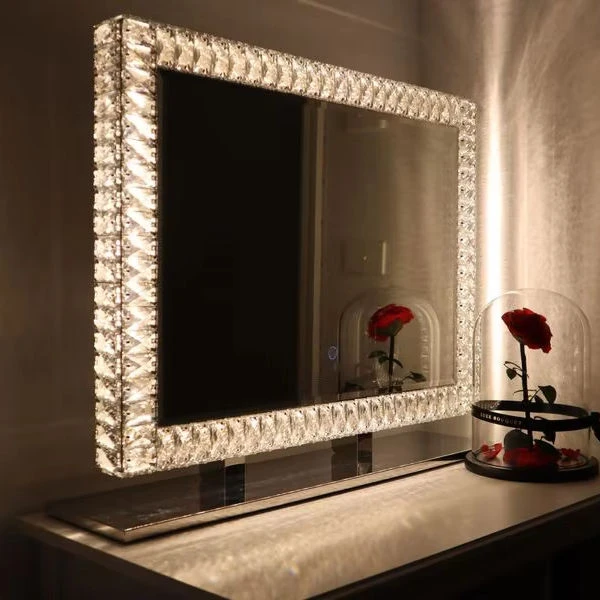 Crystal-Frame LED Rectangular Vanity Mirror