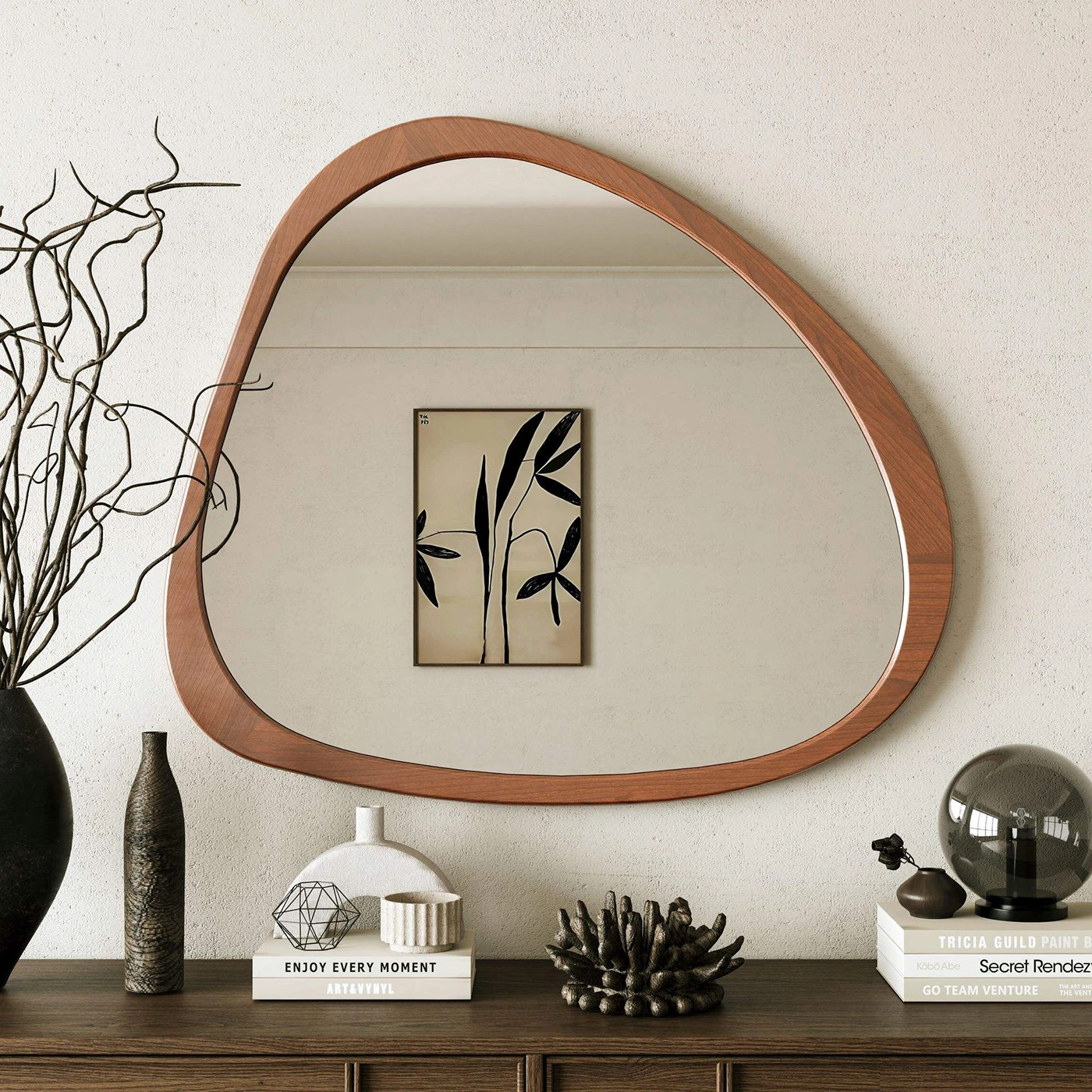 Organic Shape Wooden Wall Mirror