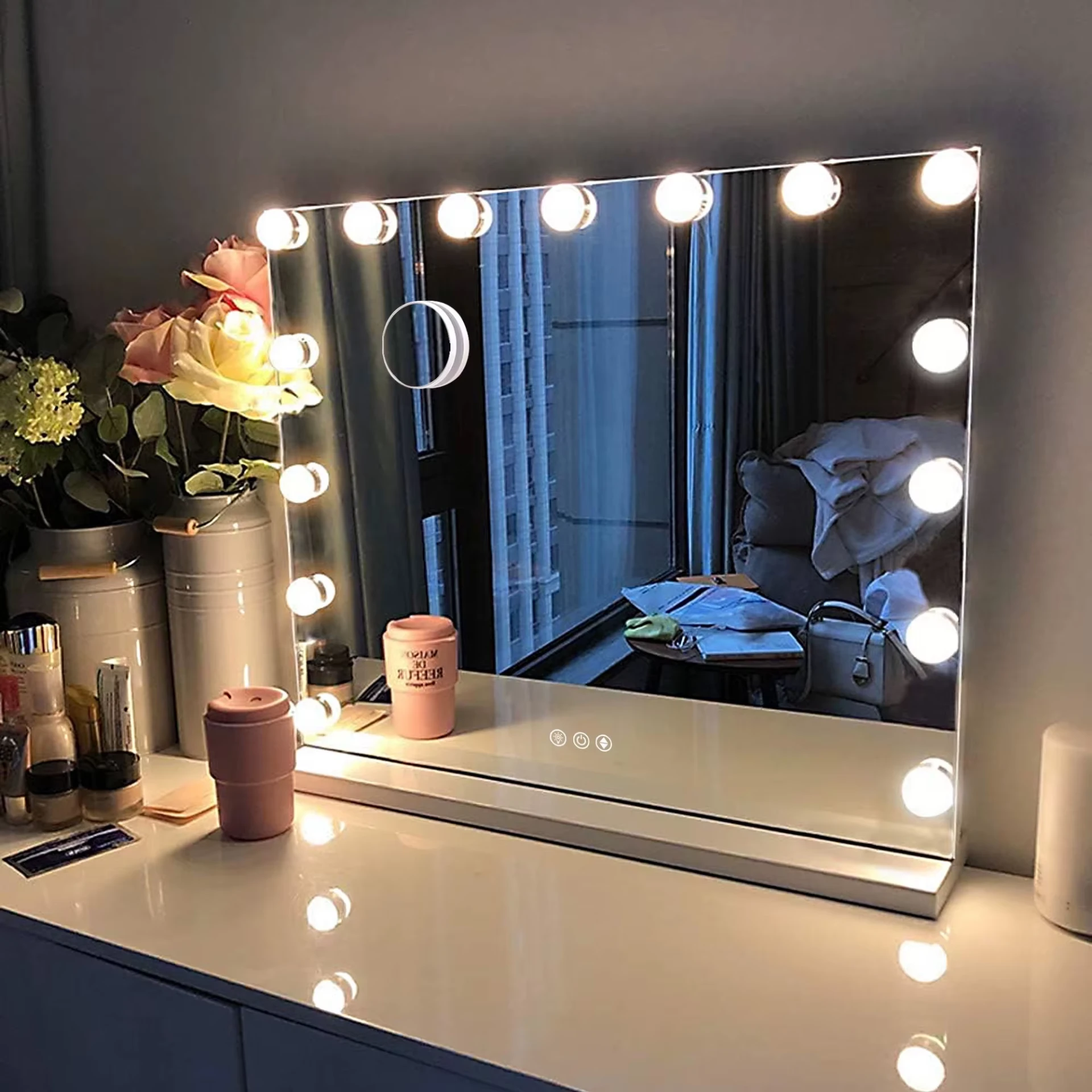 Design Rectangle White Frame Bathroom Makeup LED Mirror With Light