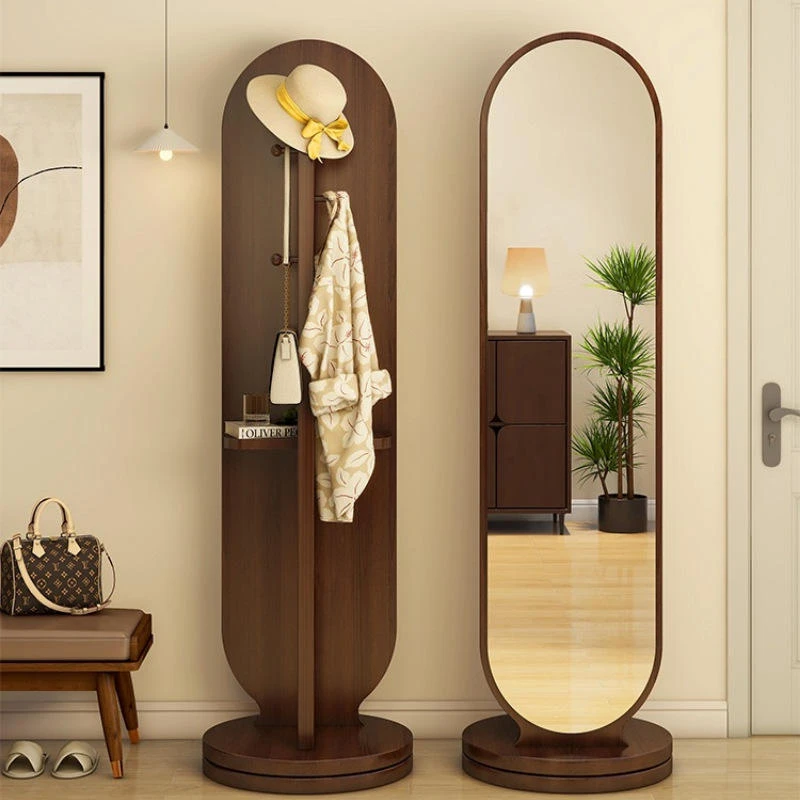 Dual-Sided Rotating Coat Rack Full-Length Mirror