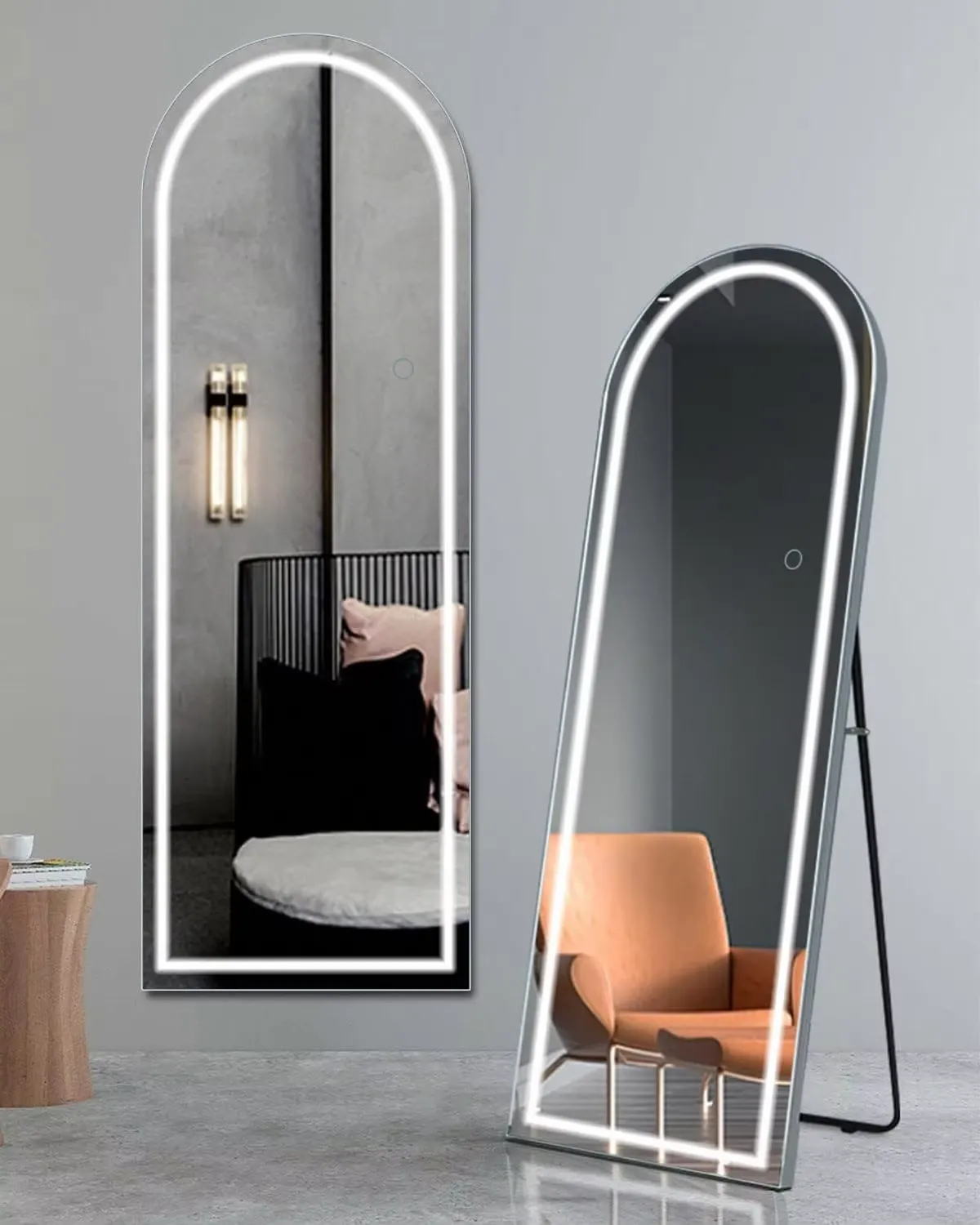 Factory Supply Large Glass LED Lighted Floor Standing Full Body Dressing Hanging Mounted Living Room Mirror