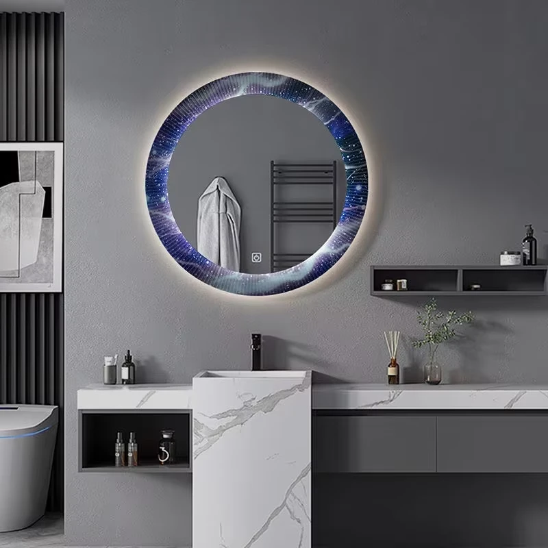 Kidoir Customized Modern Art Deco Decorative Touch Switch Frontally Illuminated Smart Led Round Mirror for Bathroom Hotel