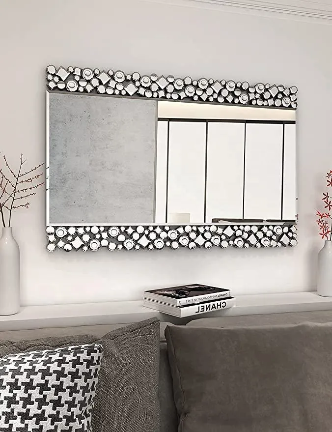 OEM/ODM Rectangle Modern Decoration 3D Crystal Frame Wall Mirror