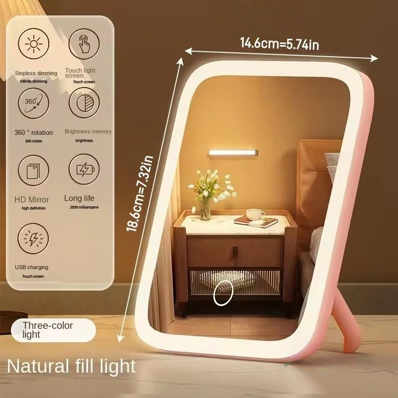 New Lighted Vanity Mirror Dimmable Touch Screen Portable Travel Mirror with LED Light Fashionable LED Makeup Mirror