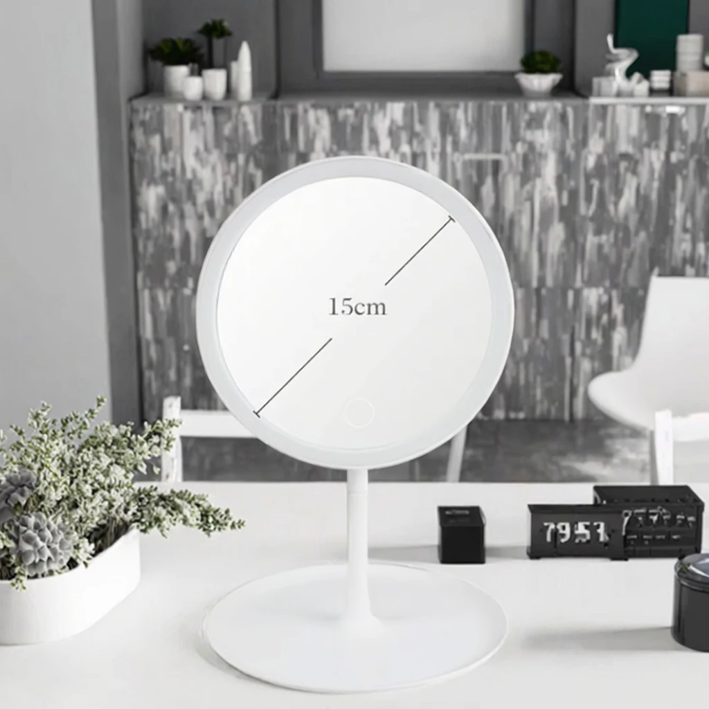 USB Rechargeable 3-Color LED Lighted Plastic Desktop Makeup Mirror Personalized Pink Pocket Cosmetic  Mirror Contemporary