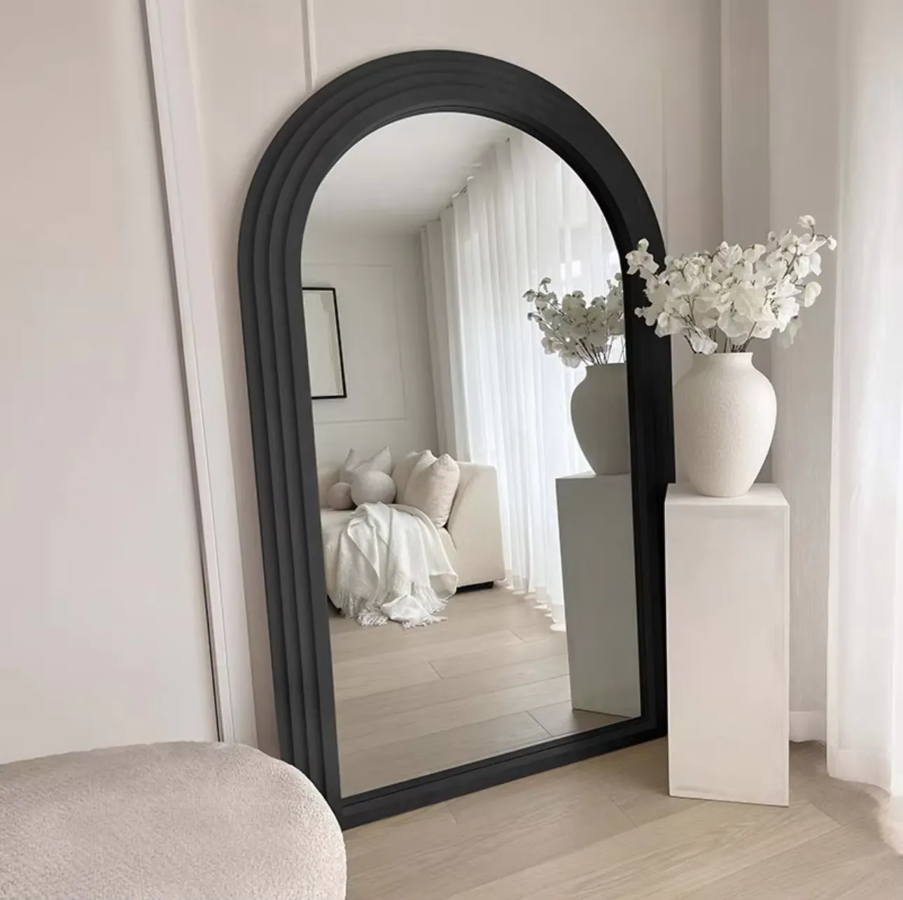 Large Size Solid Wood Framed Full-Length Dressing Mirror Arch Shaped Furniture Mirror for Living Room Decorative Wall Use