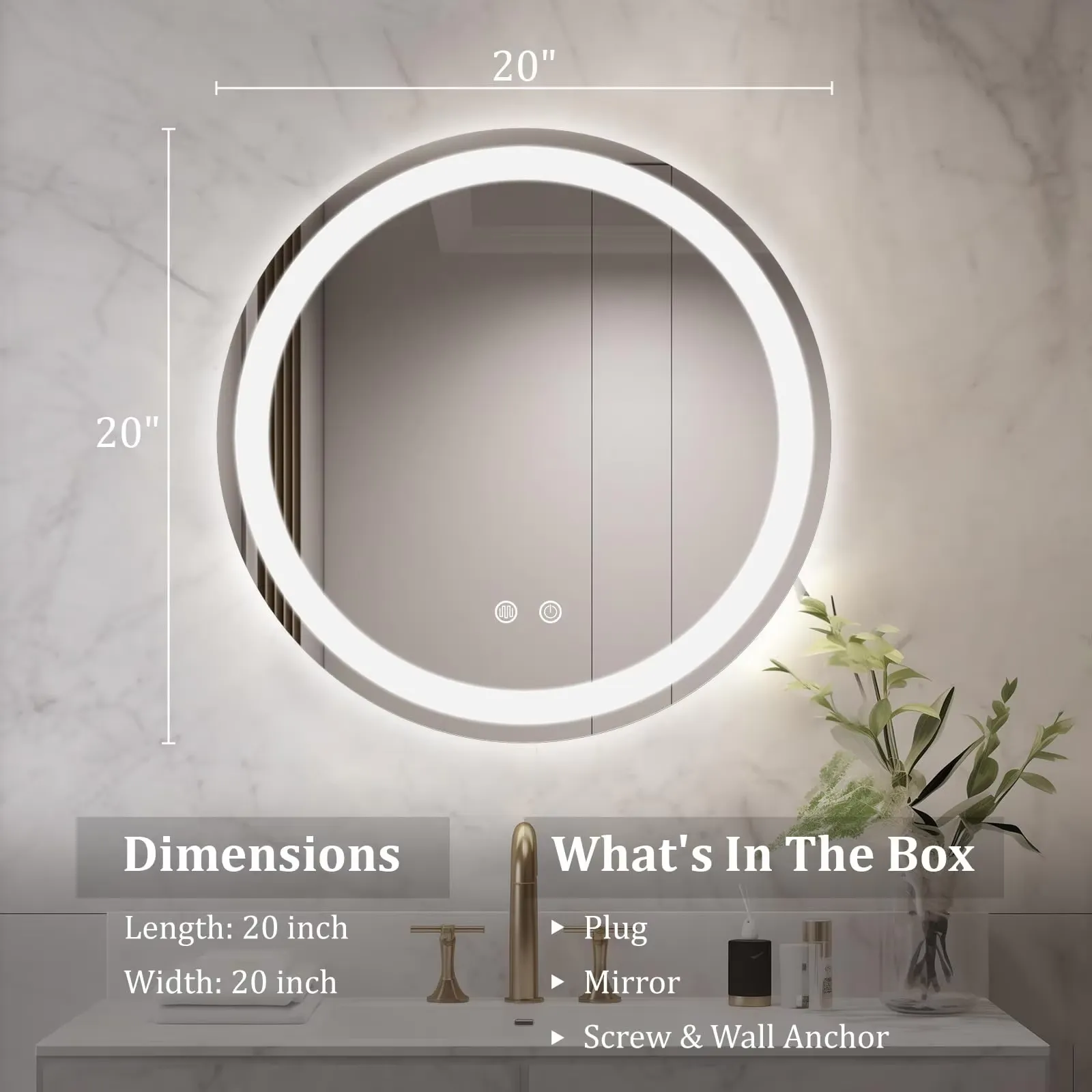 Premium Modern Circular LED Vanity Mirror Anti-Fog Touch Screen Smart Switch for Bathroom Salon Living Room Hotels Hospitals