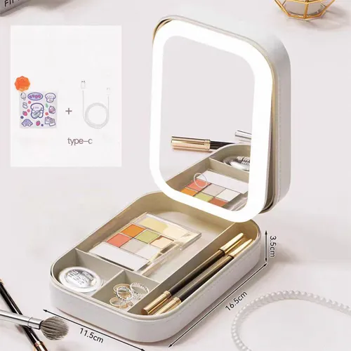 Portable Storage Makeup Mirror | Travel-Friendly LED & Organizer