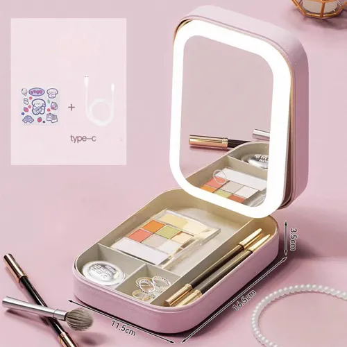 Portable Storage Makeup Mirror | Travel-Friendly LED & Organizer