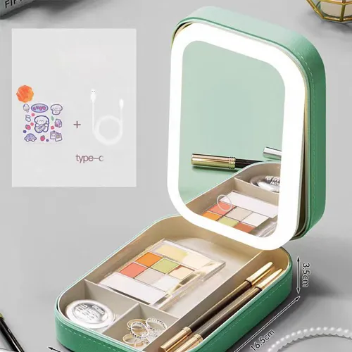 Portable Storage Makeup Mirror | Travel-Friendly LED & Organizer