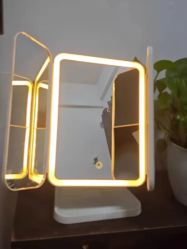 Three Sided Folding LED Makeup Mirror with Three Color Fill Light and a 180 Degree Rotatable Beauty Mirror