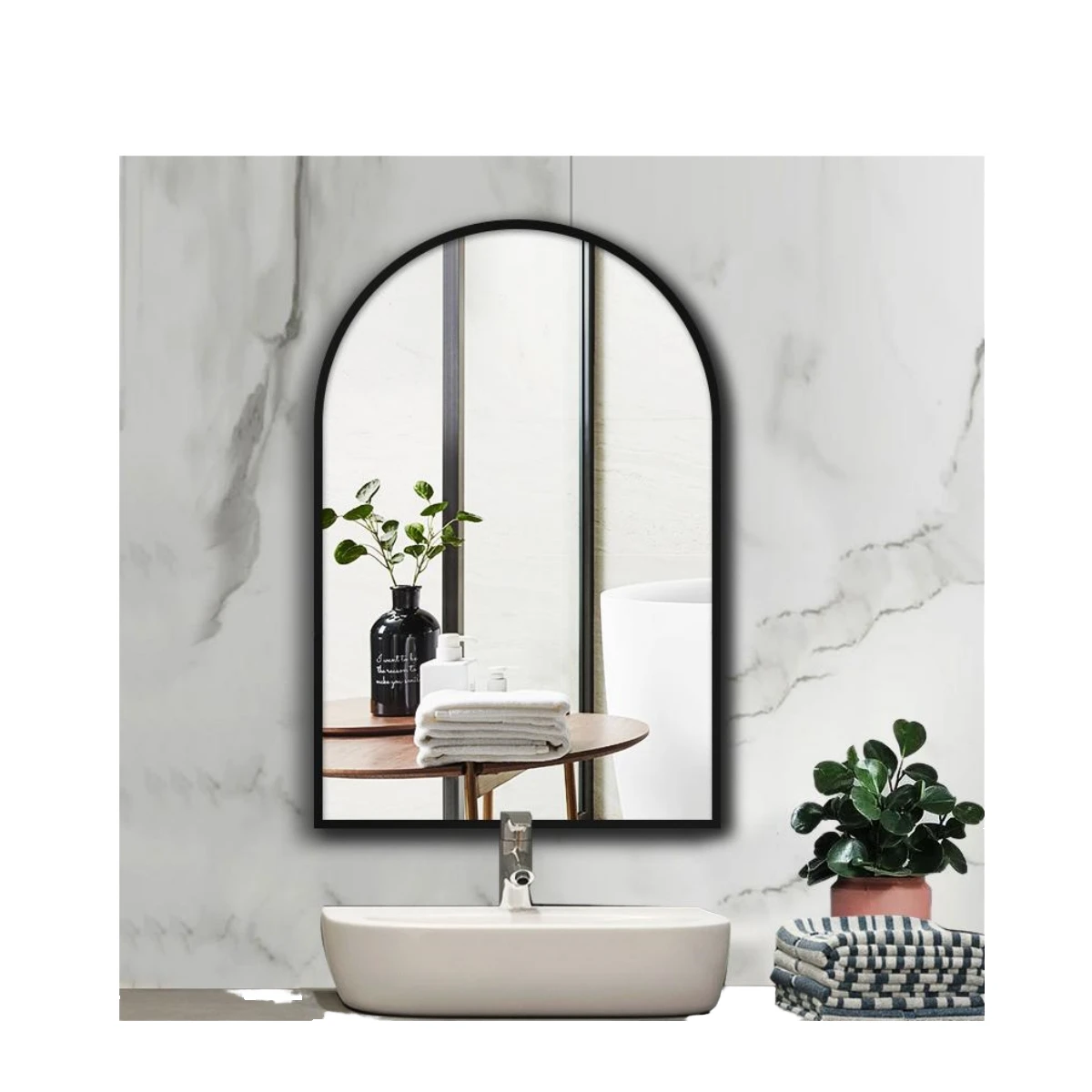 Nordic Contemporary Arched Large Bathroom Wall Hanging Mirror Handmade Modern Home Decoration with Metal Frame and Glass Mirror