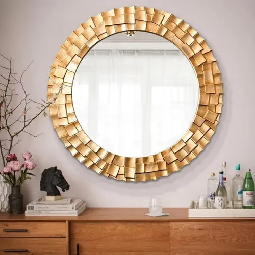 Retro Sunburst Round Mirror - Luxury Wall Decor Mirror for Living Room, Corridor & Entryway