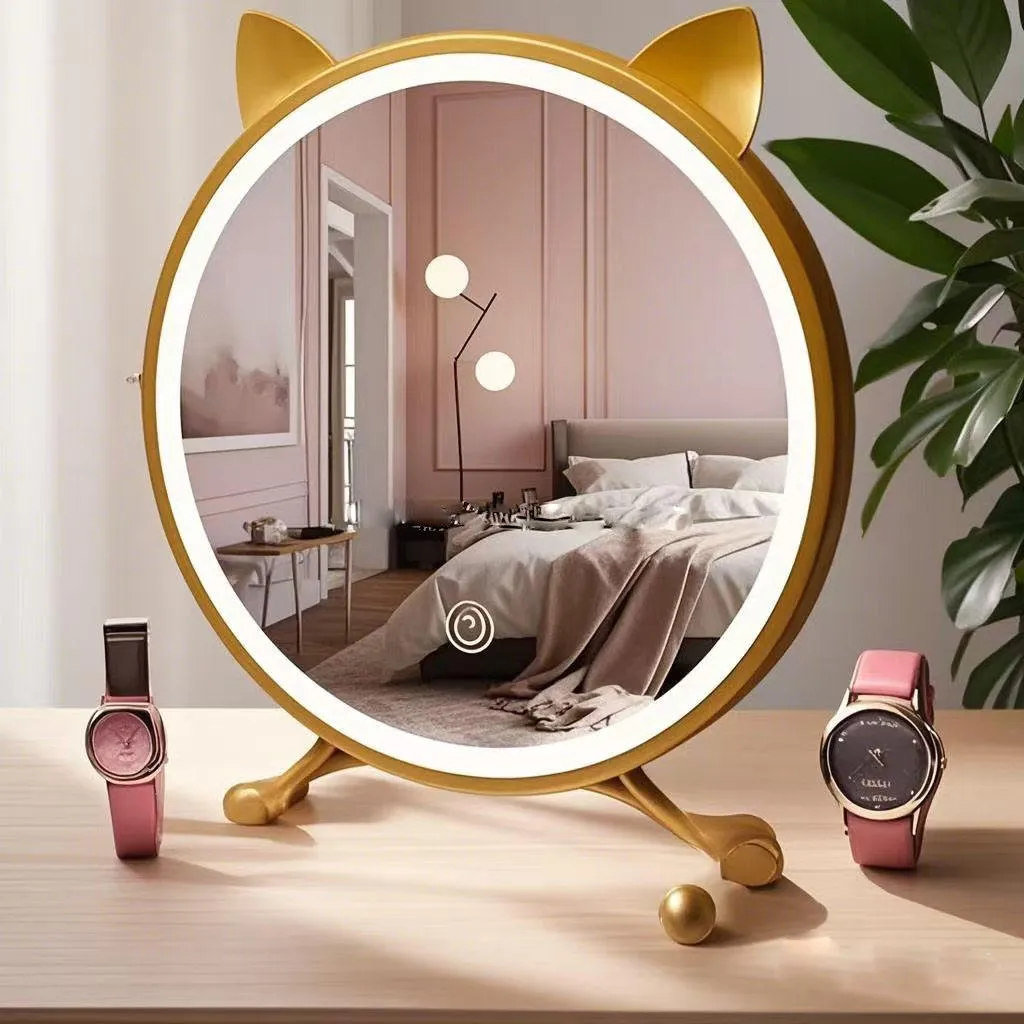 Small Size LED Desktop Cosmetic Mirror Rotating  Makeup Tabletop Personalized Pocket Desktop Mirror