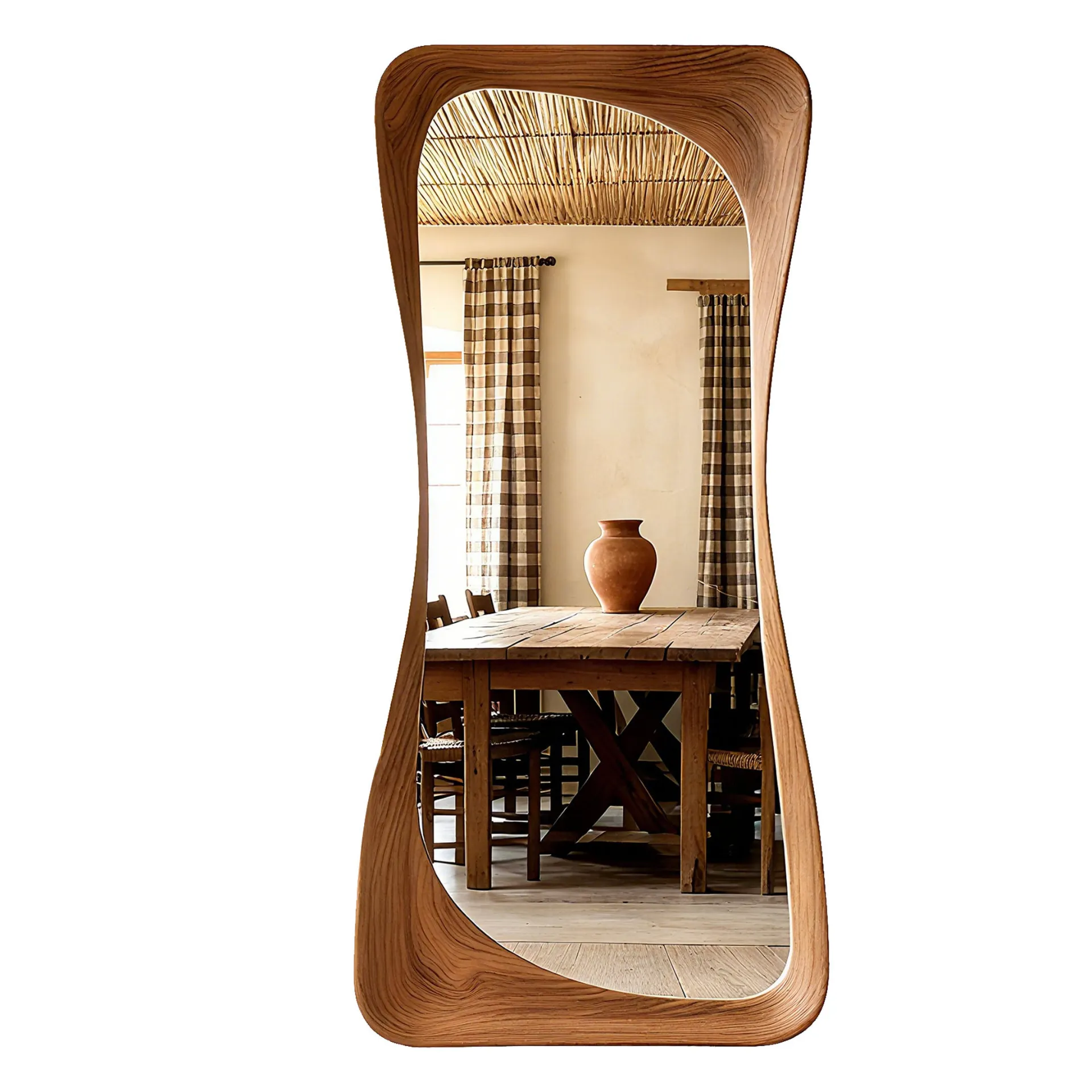 Modern Style Wooden Frame Full-length Mirror, Retro Wall Mirror, Suitable for Use As a Floor Mirror in Living Room and Bedroom.