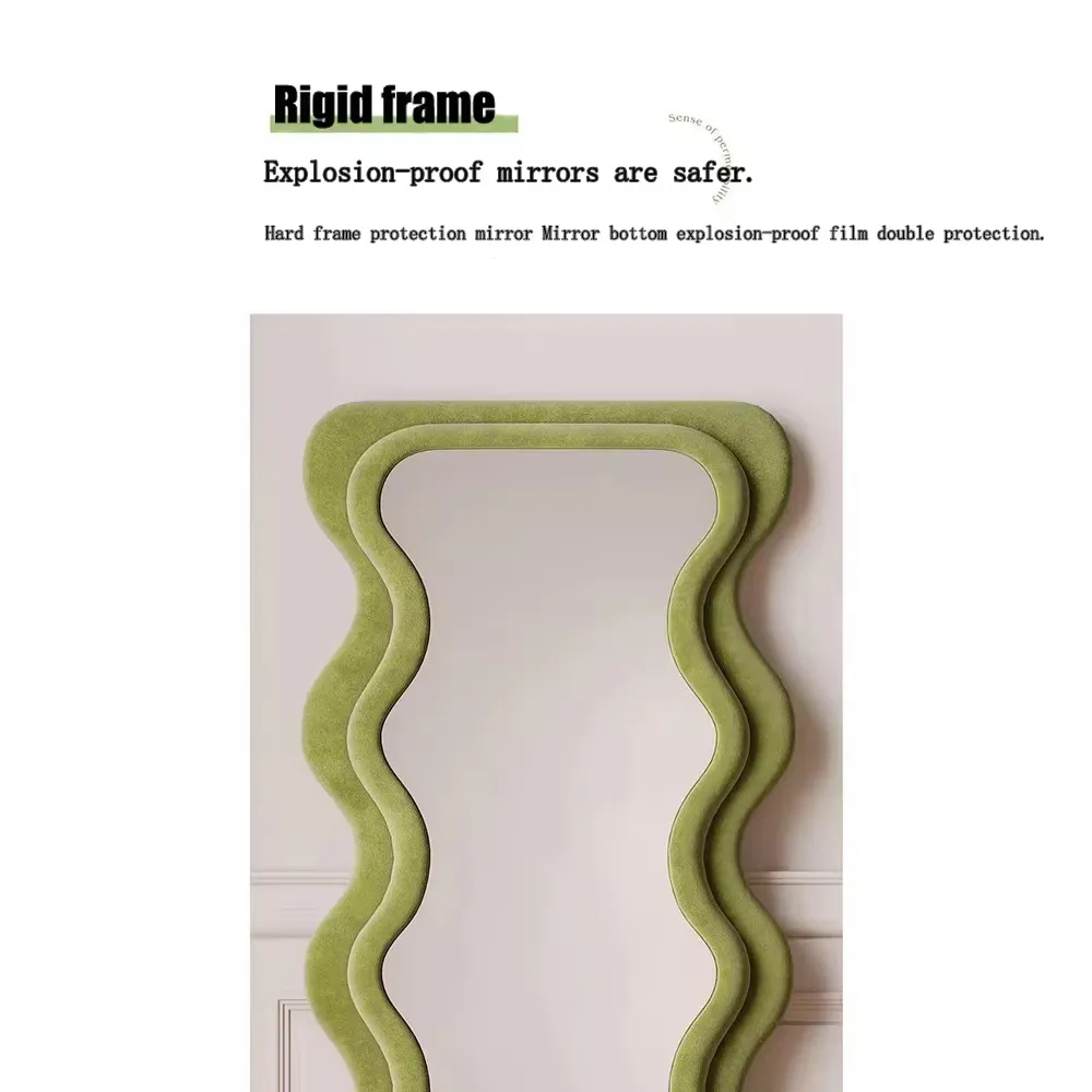 Light Luxury Handmade Glass Full-Body Mirror Modern Standing Wave Design for Bedroom & Living Room