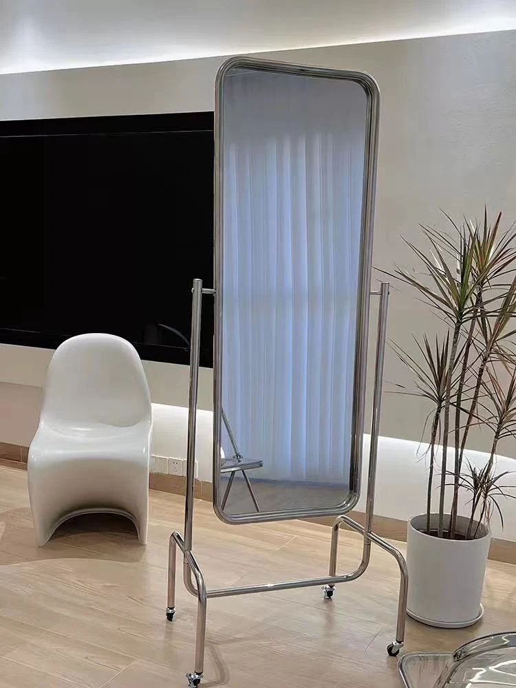 SWT Contemporary Stainless Steel Floor Length Mirror Hot Selling Standing Design with Wheels Glass Material