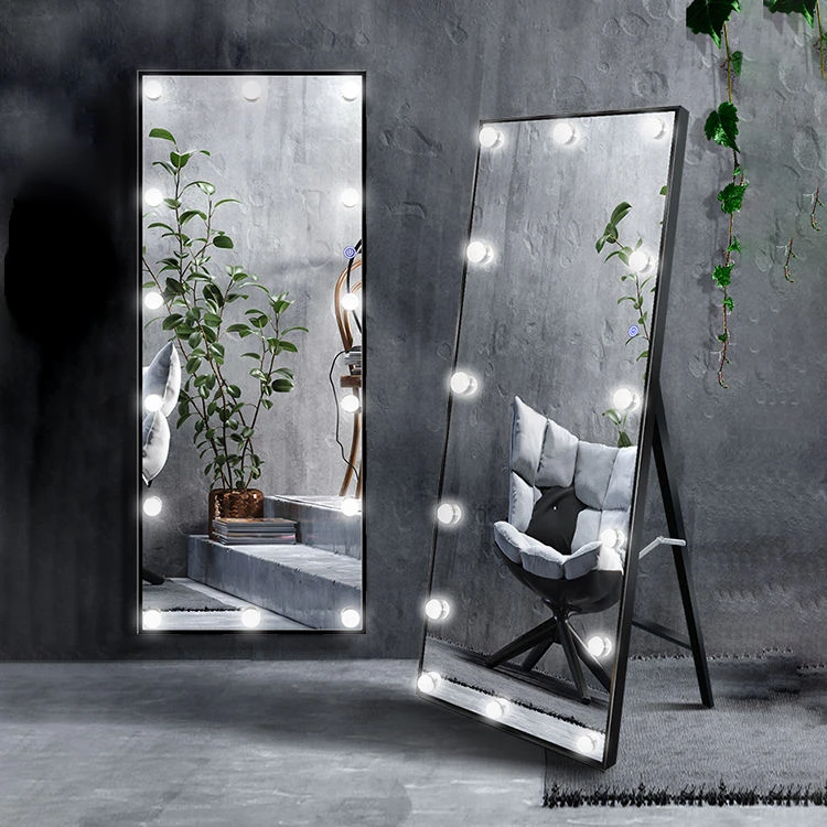 Factory Direct Sales Customized Large Art Deco Birthday Touch Switch Three Color LED Full-Length Floor Full Body Mirror