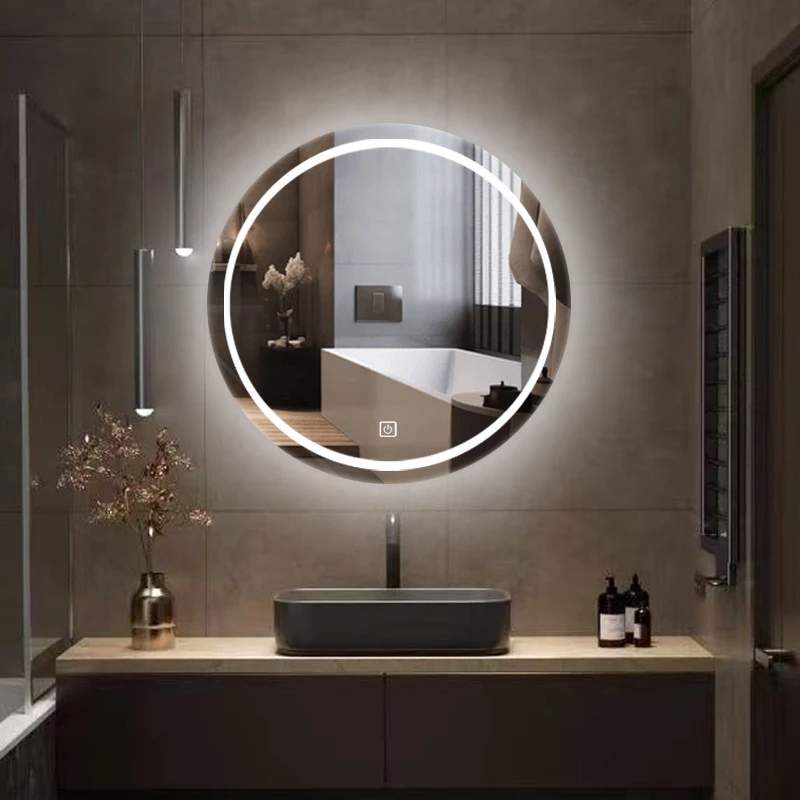 Premium Modern Circular LED Vanity Mirror Anti-Fog Touch Screen Smart Switch for Bathroom Salon Living Room Hotels Hospitals