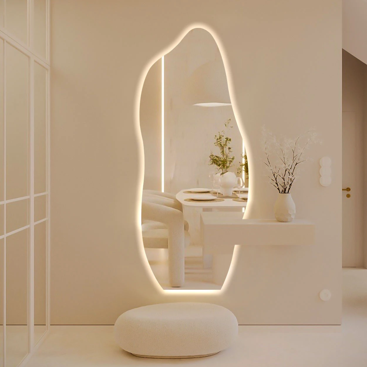 Irregular Shape Floor Mirror with Bracket Led Light