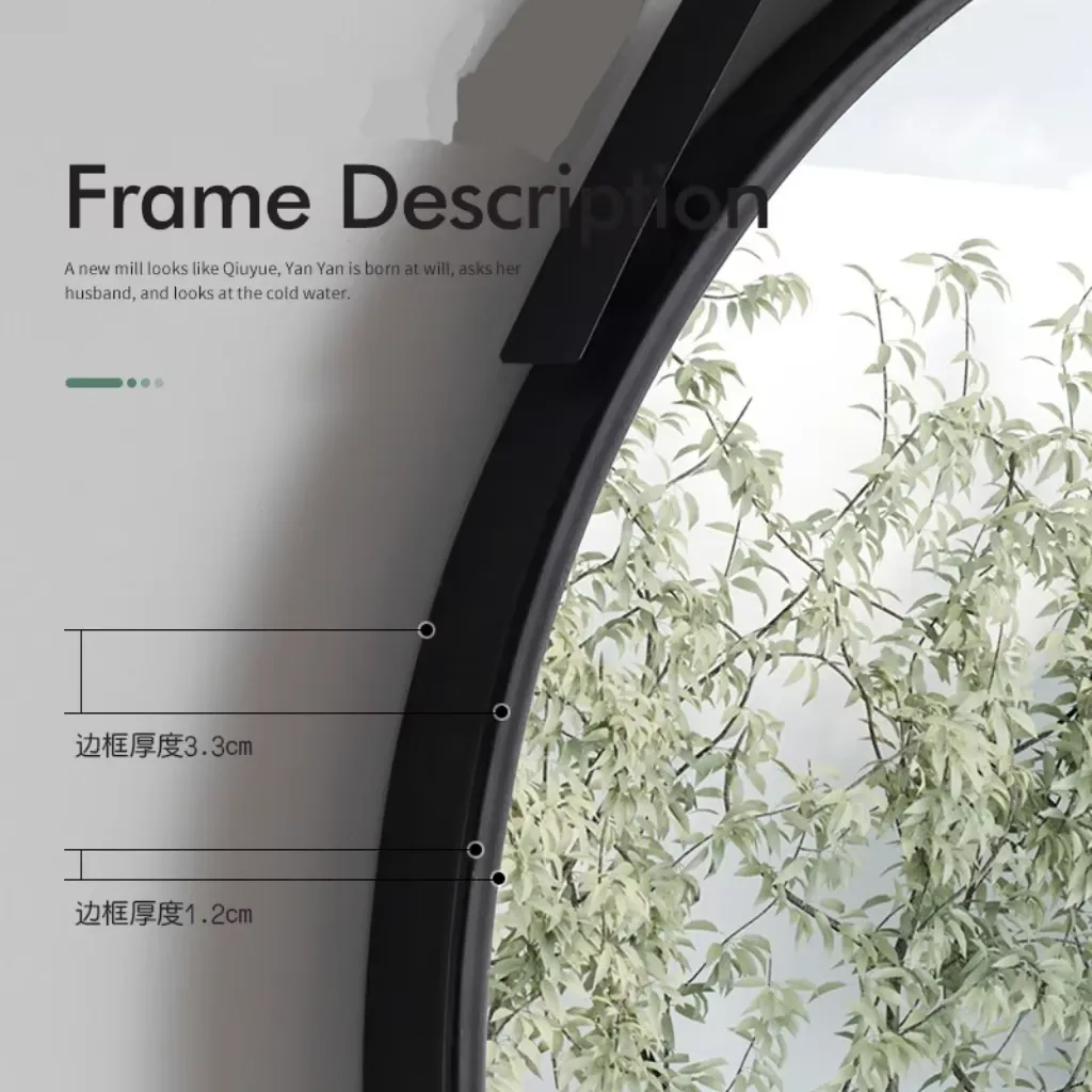 Nordic Simple Design Round Wall Vanity Mirror with Corrosion Resistant Aluminum Frame Hanging Leather Belt-for Weddings