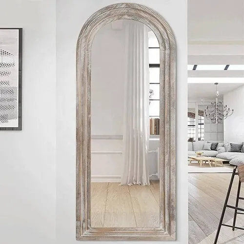 Vintage Wooden Arched Full-Length Glass Contemporary Decorative Large Floor Mirror