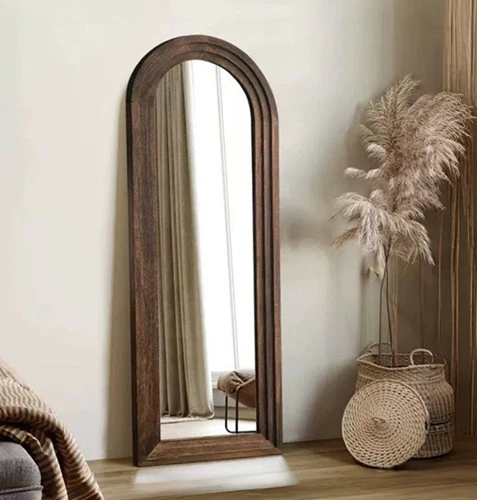 Vintage Wooden Arched Full-Length Glass Contemporary Decorative Large Floor Mirror