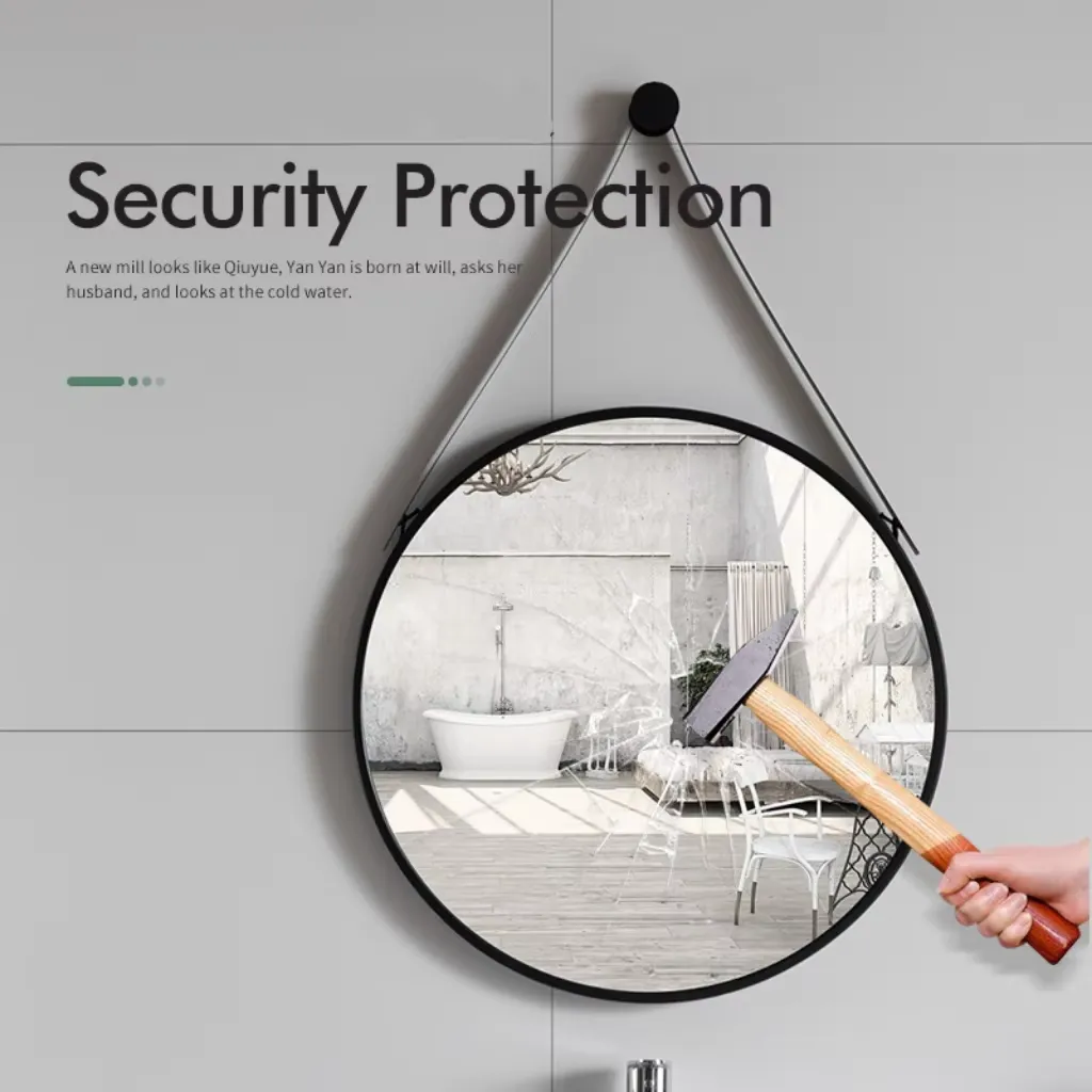 Nordic Simple Design Round Wall Vanity Mirror with Corrosion Resistant Aluminum Frame Hanging Leather Belt-for Weddings