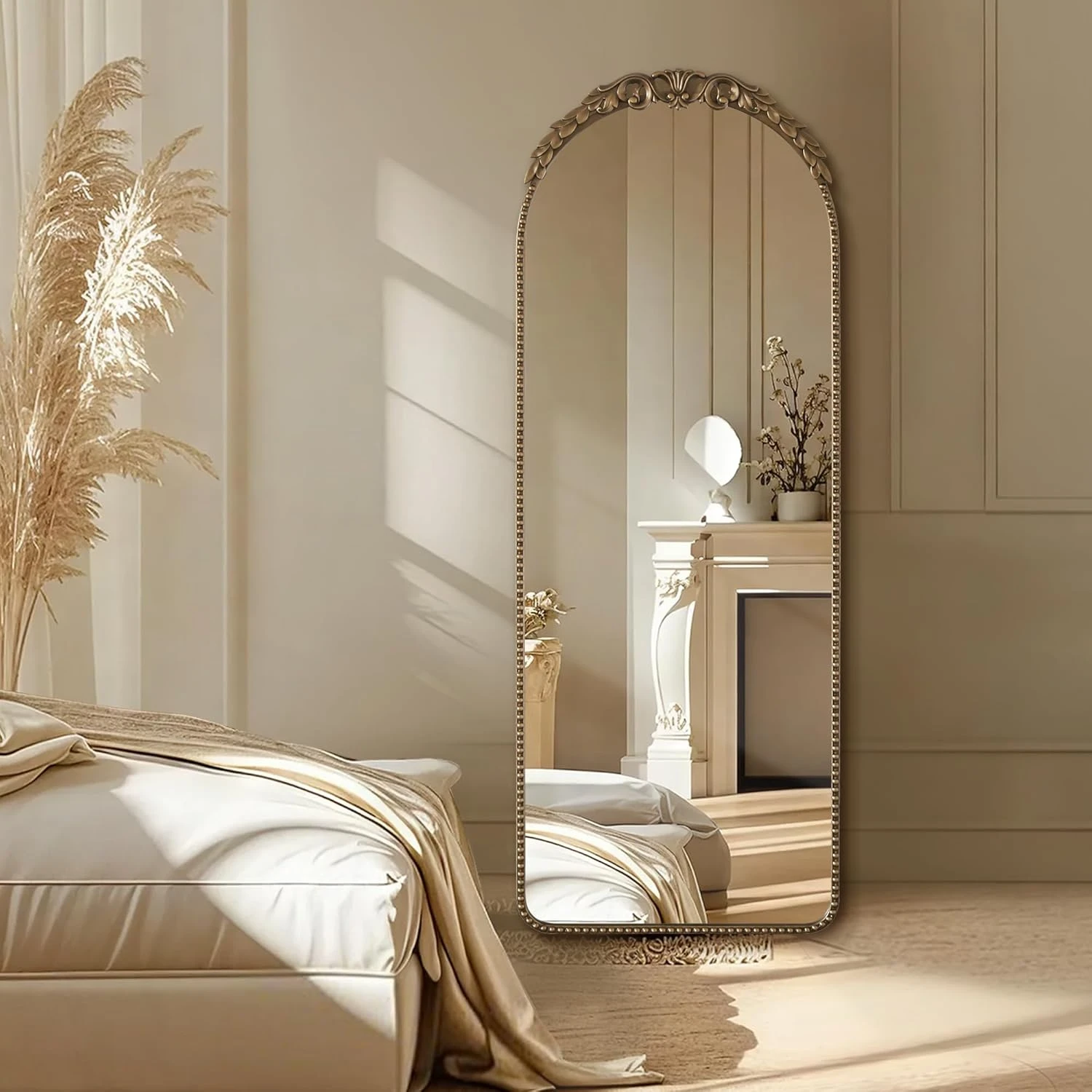 Gold Full Length Mirror Arched Decorative Floor Mirror