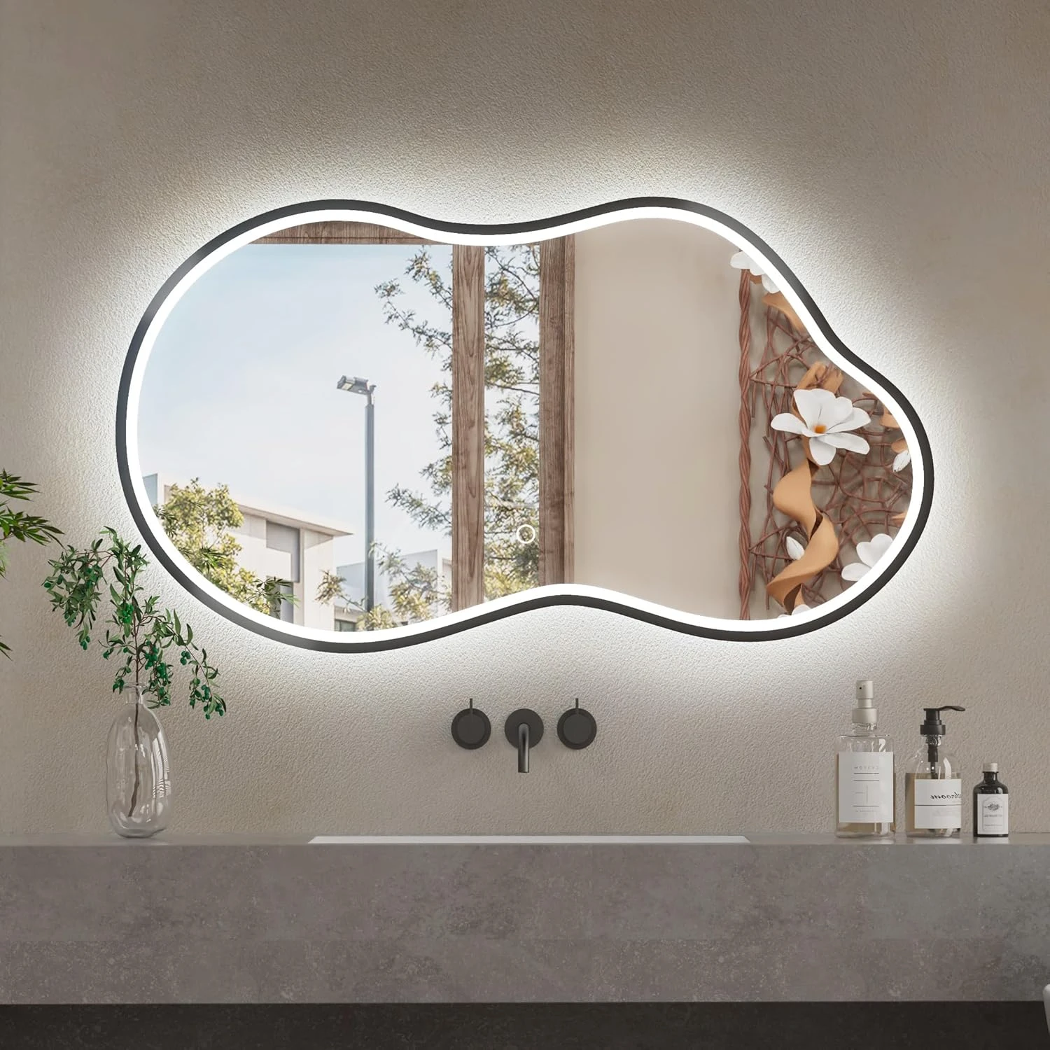 Irregular LED Bathroom Mirror 3-Color Temperature Dimmable Touch