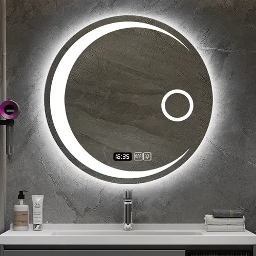 Smart Circular LED Bathroom Mirror - Anti-Fog Touch Screen Wall-Mounted Moon Mirror Smart Circular LED Bathroom Mirror - Anti-Fog Touch Screen Wall-Mounted Moon Mirror
