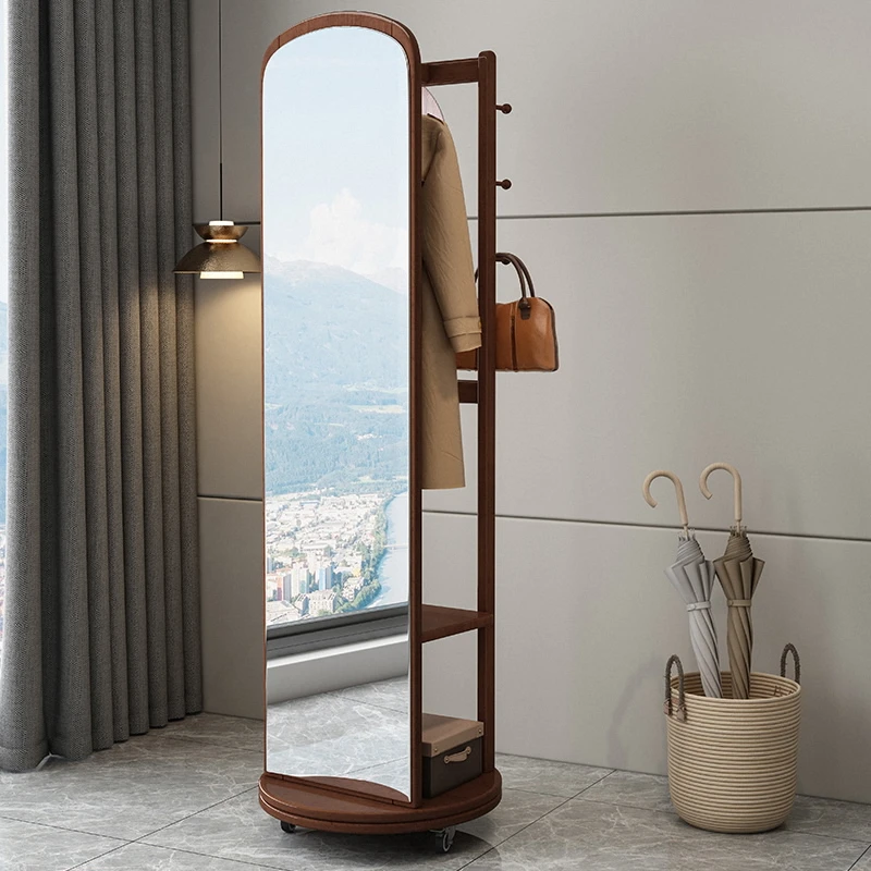 Multifunctional Rotating MDF Wooden Full-Length Mirror with Hanger: Elevate Your Entryway & Dressing Space
