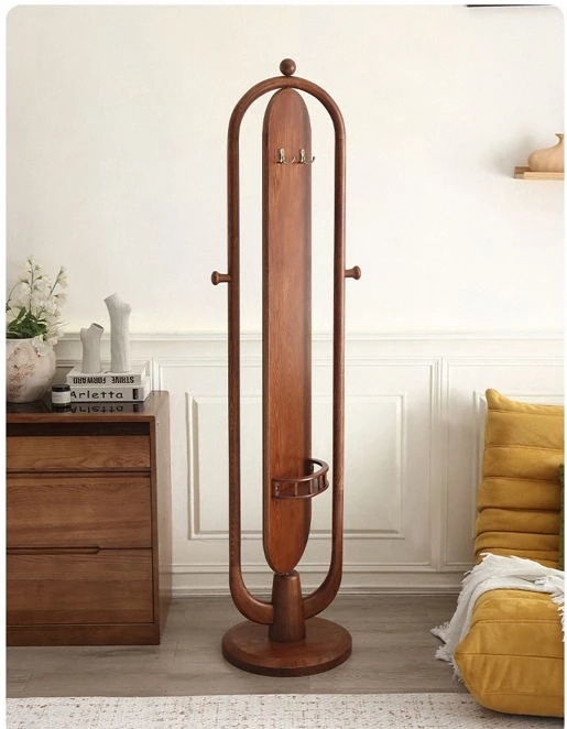 Vintage-Inspired Rotating MDF Wooden Full-Length Mirror & Coat Rack: A Fusion of Style and Function