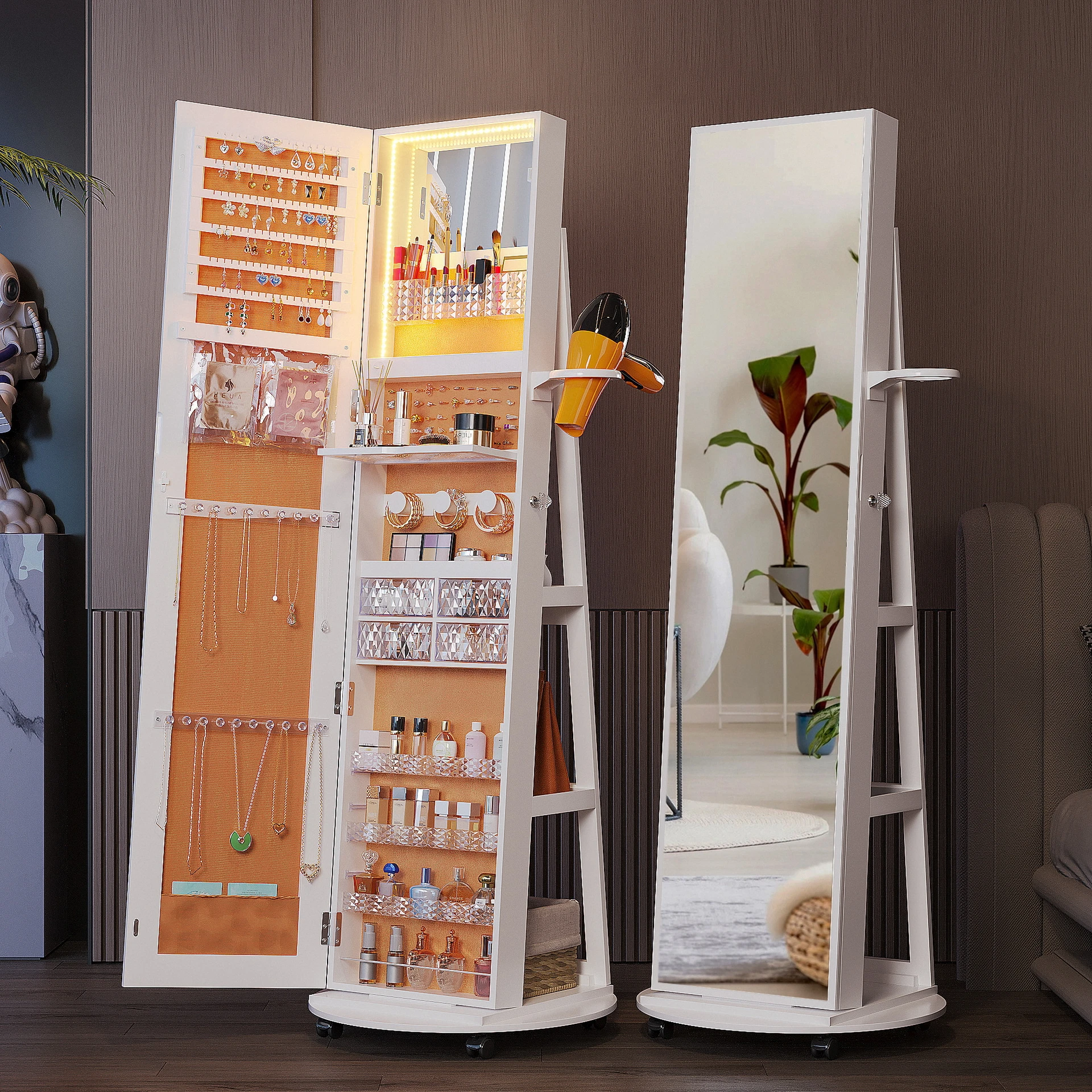 Multifunctional MDF Wooden Jewelry Mirror Armoire: Your All-In-One Dressing & Storage Solution