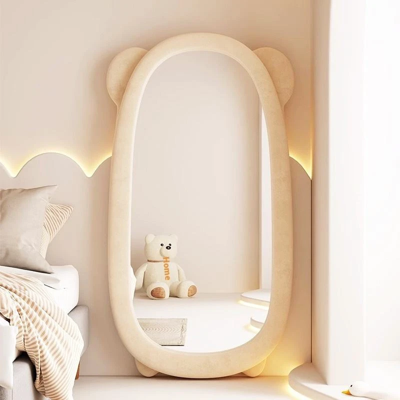 Teddy Bear Velvet Full-Length Mirror for Kids’ Room