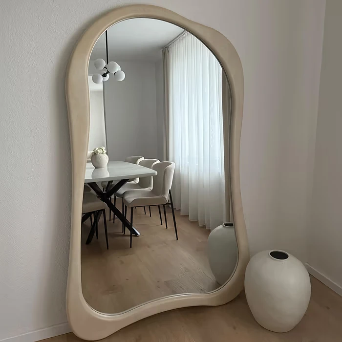 Irregular Wooden Frame Floor Mirror for Home Decor