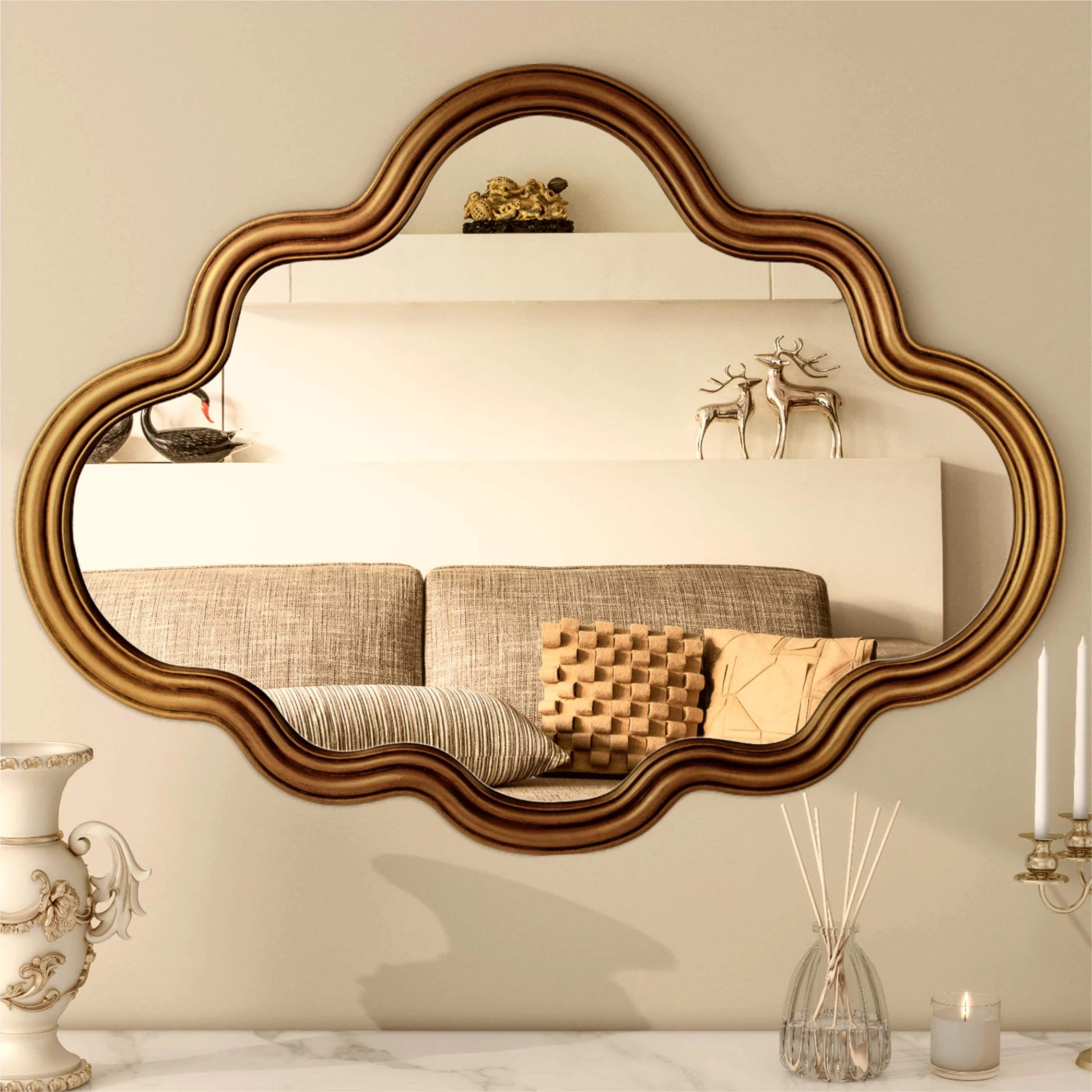 Cloud-Shaped Wall Mirror Luxury Irregular Frame Mirror