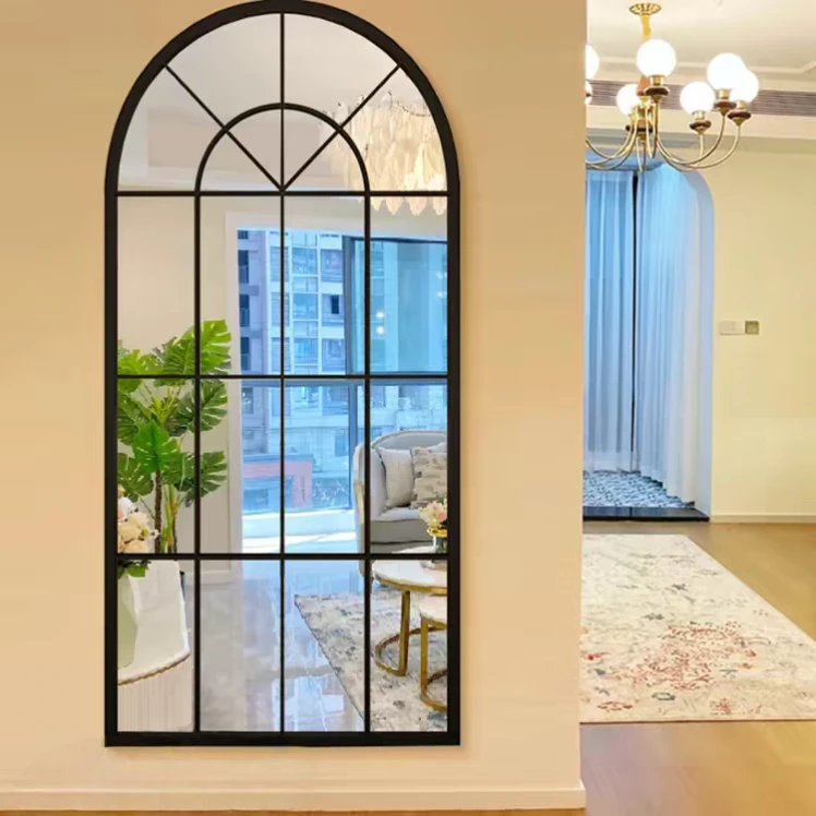 Art Deco Framed Aluminum Alloy Floor Standing Decorative Mirror for Bedroom and Bathroom