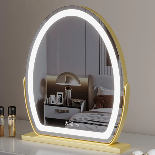 Oval LED Makeup Mirror Desktop Intelligent Touch Dimming Mirror Bedroom and Household Table Mirror