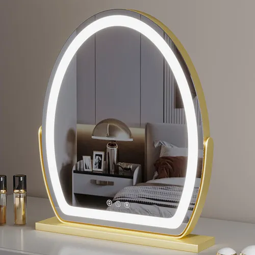 Oval LED Makeup Mirror Desktop Intelligent Touch Dimming Mirror Bedroom and Household Table Mirror