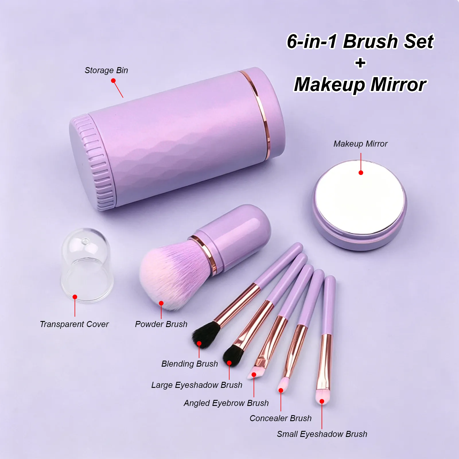 6-in-1 Brush Set with Storage Bin & Mirror