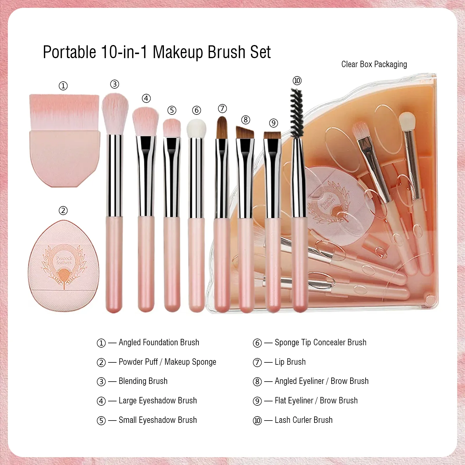 Portable 10-in-1 Makeup Brush Set