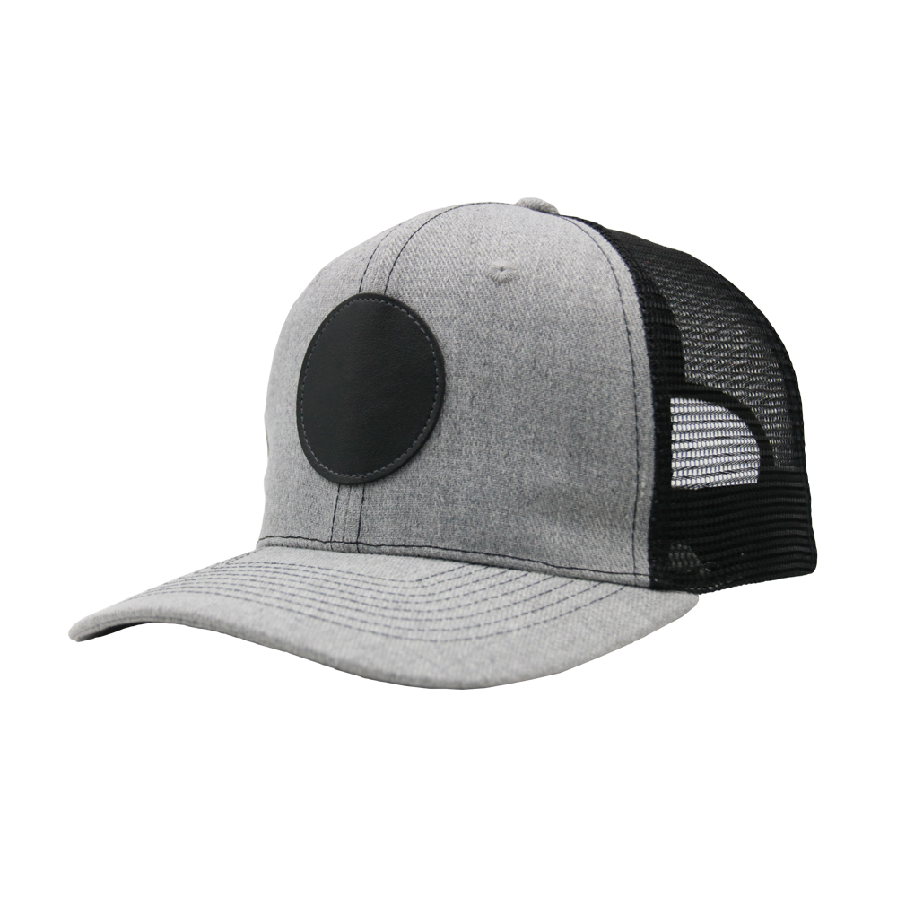  High quality leather patch Custom logo design 6 panel #112 polyester mesh trucker cap