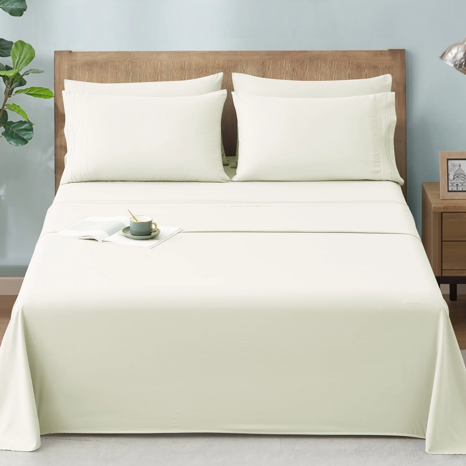 Polyester Bed Sheet Set Bedding Sets 4 Pc Pillowcase & 1fitted Sheet&1flast Sheet