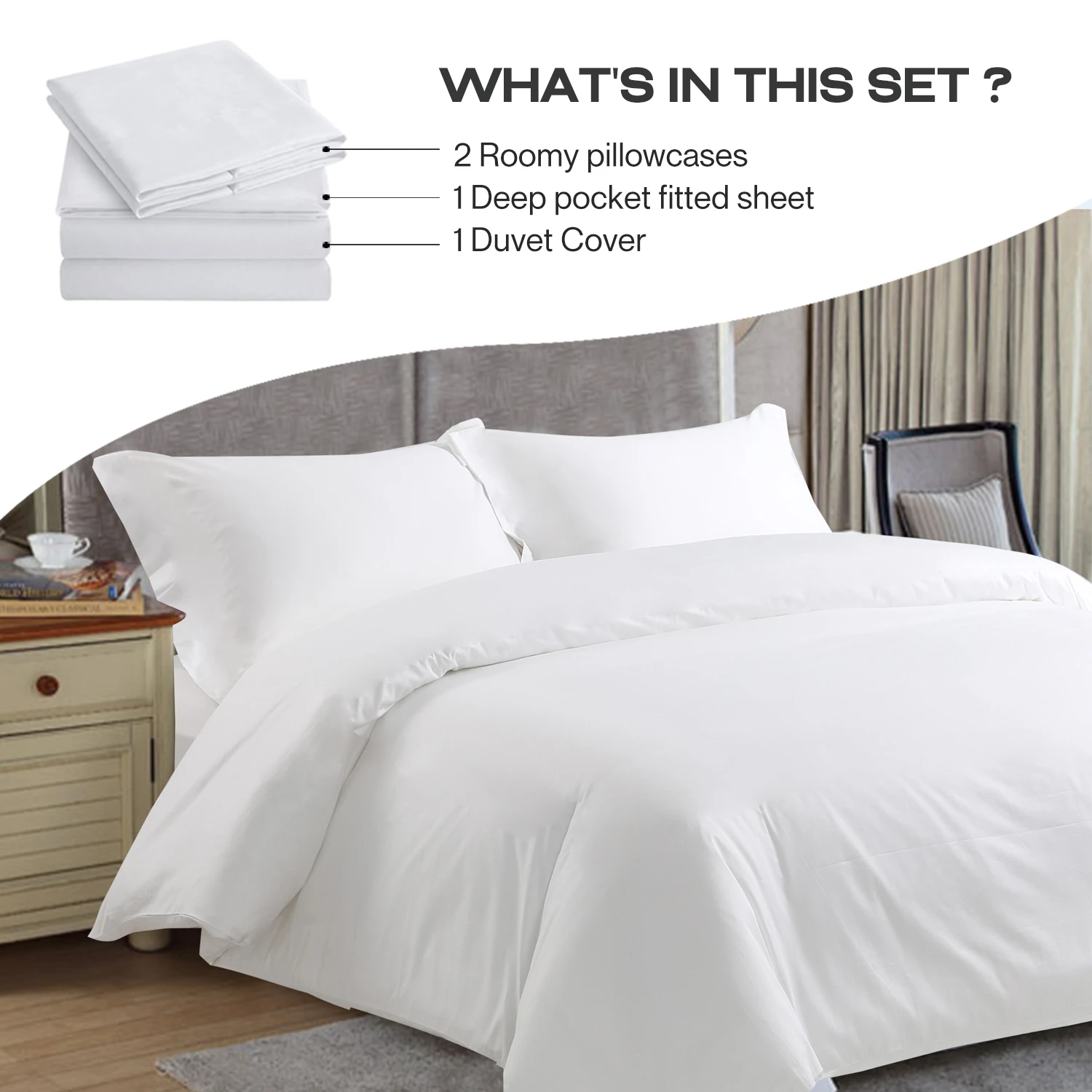 100% Cotton Duvet Cover Set Satin Hotel Bed Linen  Bedding Set